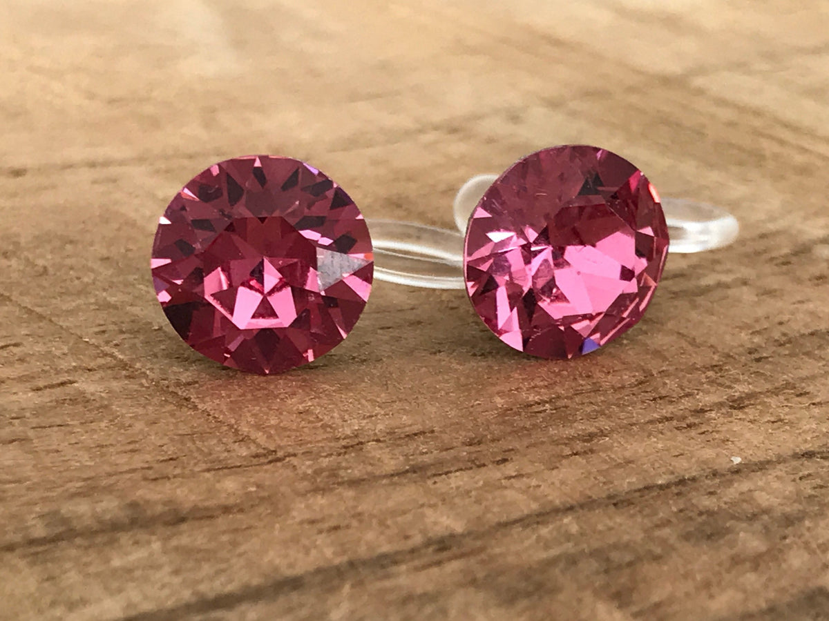 Boucles d'oreilles CLIPS invisible Cristal Rond ROSE Cristaux PureCristal, Clips d'Oreille Petit Rond cristal Rose, Bijoux Minimaliste.