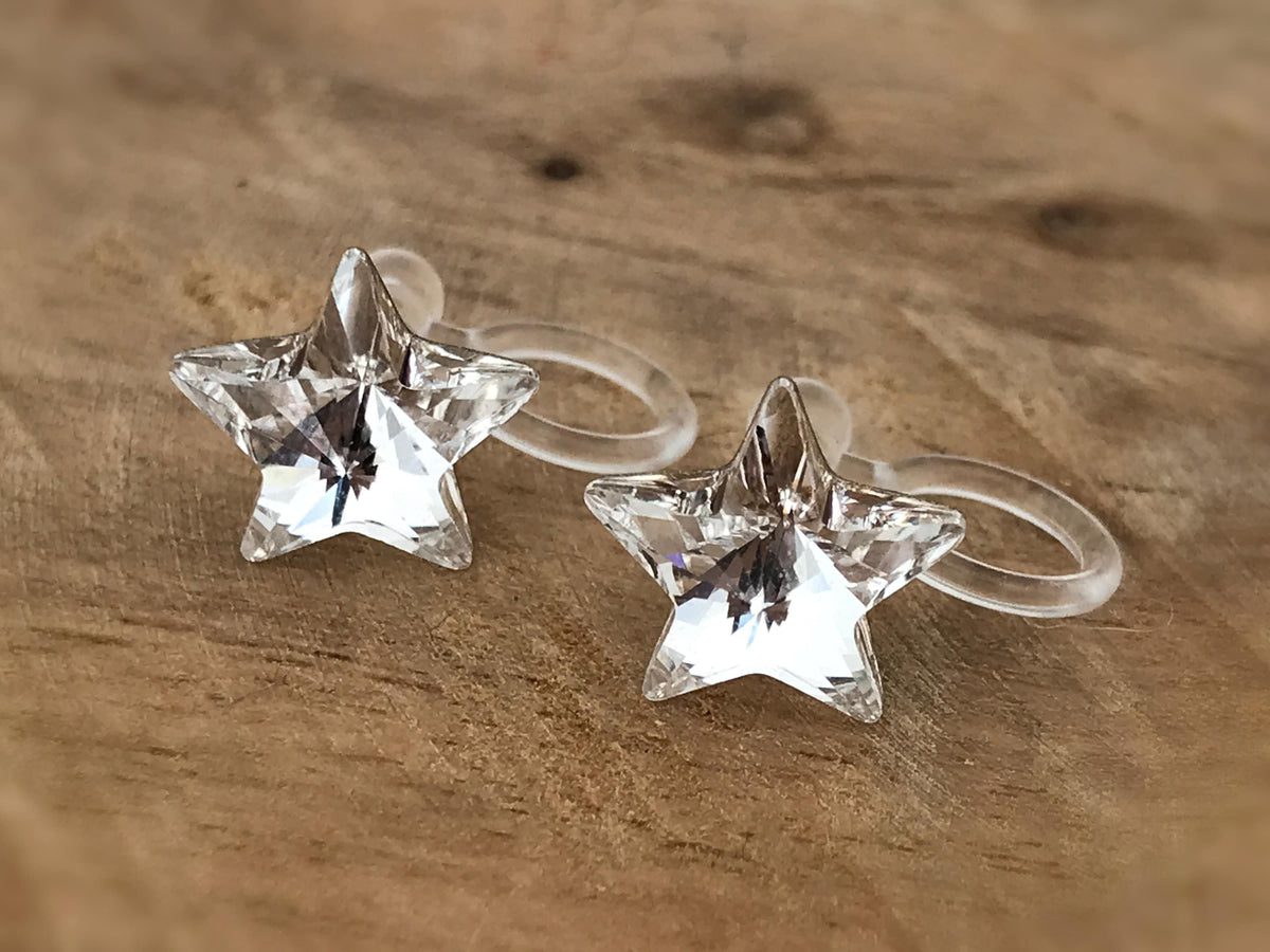 Swarovski Crystal Star Invisible Clip on Earrings Modern Rhinestone Clip on Stud Earrings Simple Non Pierced Earrings