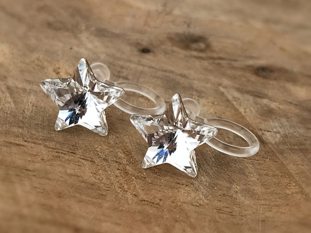 Swarovski Crystal Star Invisible Clip on Earrings Modern Rhinestone Clip on Stud Earrings Simple Non Pierced Earrings
