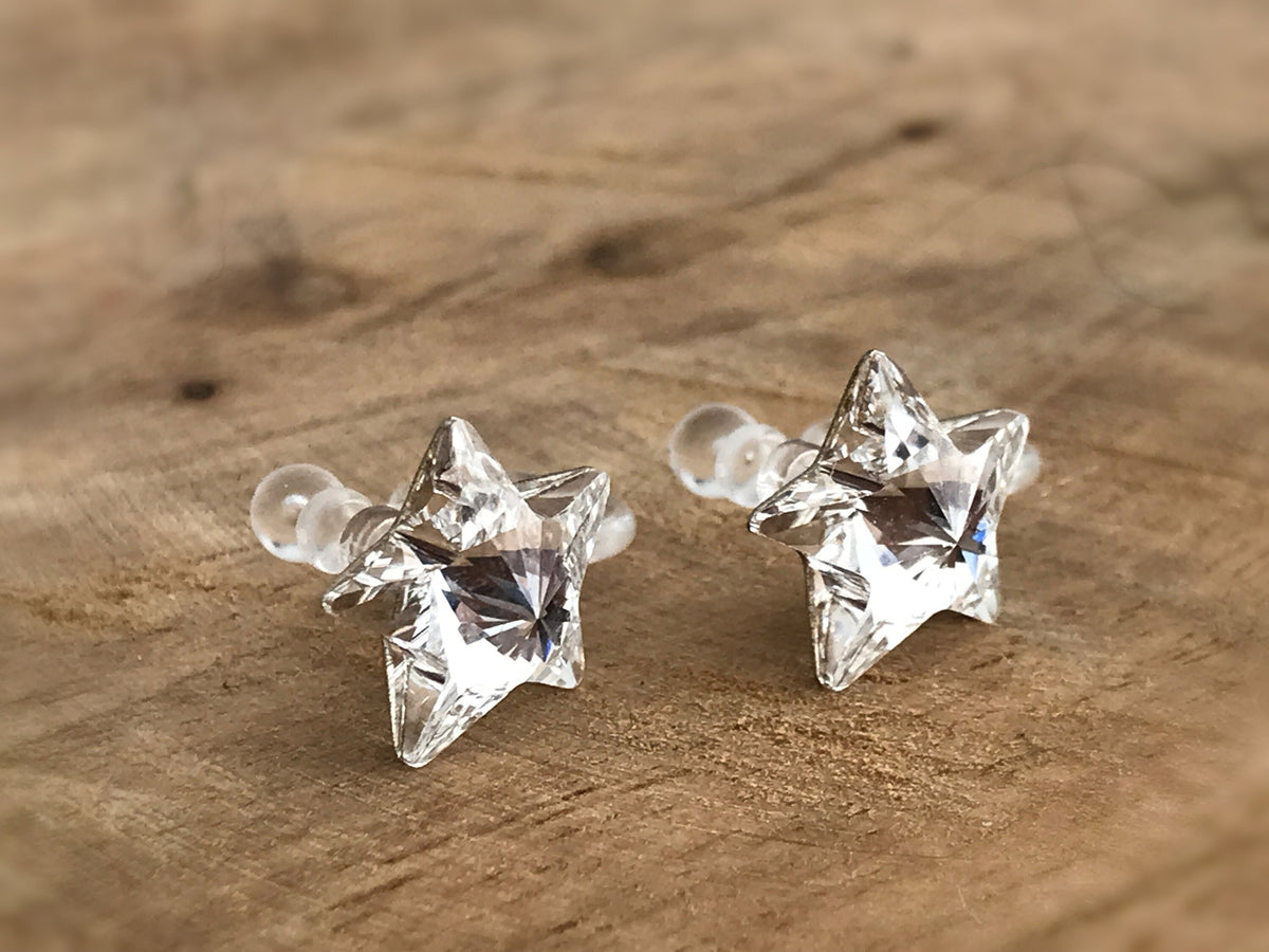 Swarovski Crystal Star Invisible Clip on Earrings Modern Rhinestone Clip on Stud Earrings Simple Non Pierced Earrings