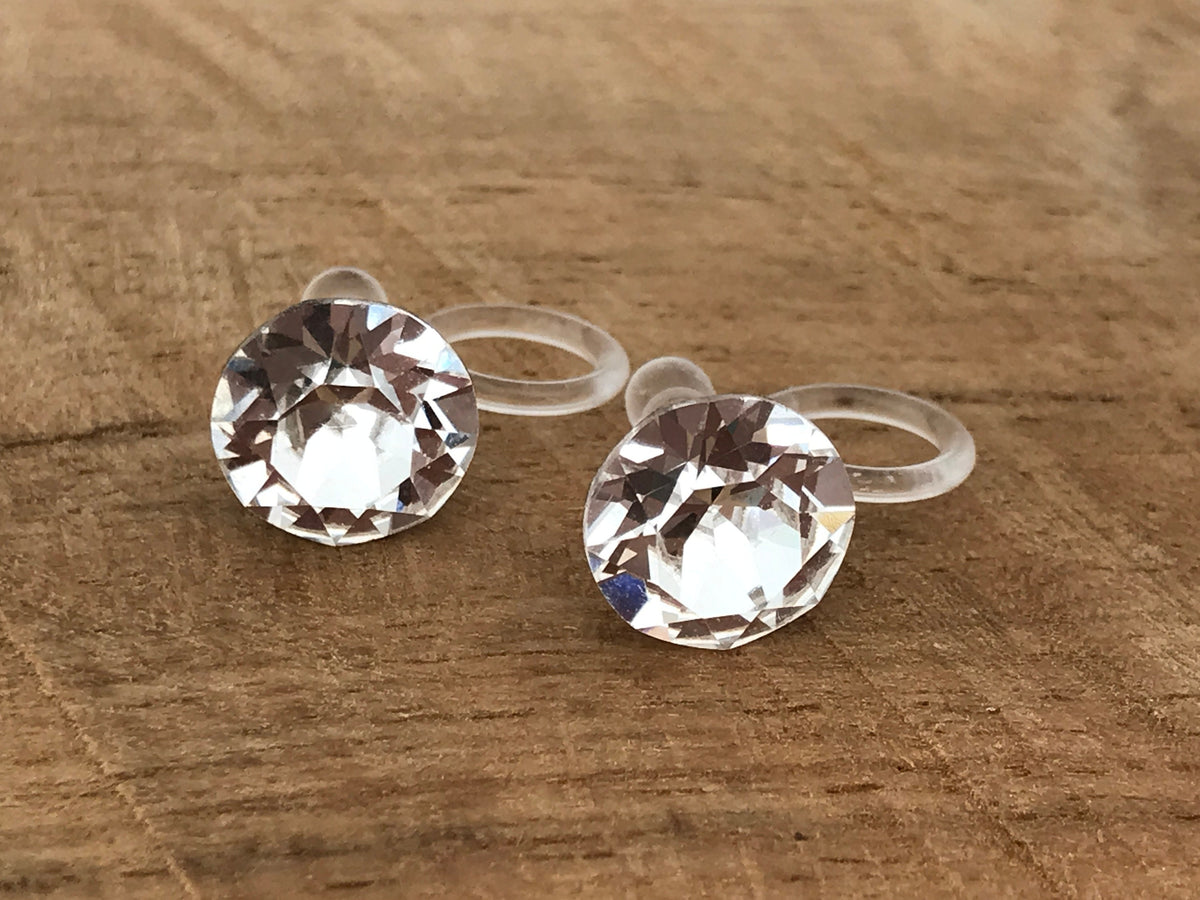 Boucles d'oreilles CLIPS invisible Cristal Rond Cristaux PureCristal, Clips d'Oreille Petit Rond cristal transparent, Bijoux Minimaliste.