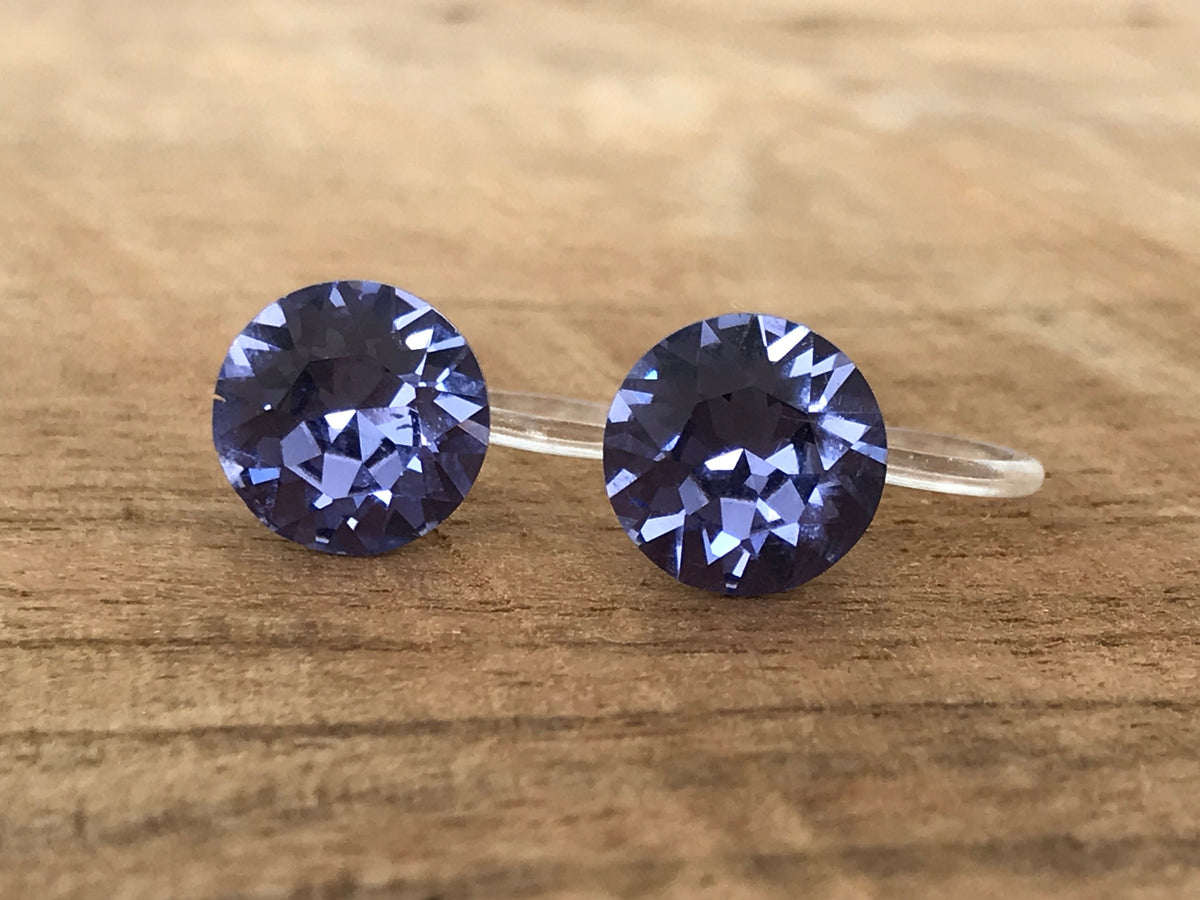 Swarovski Crystal TANZANITE Invisible Clip on Earrings Modern Purple Rhinestone Clip on Stud Earrings Simple Non Pierced Earrings