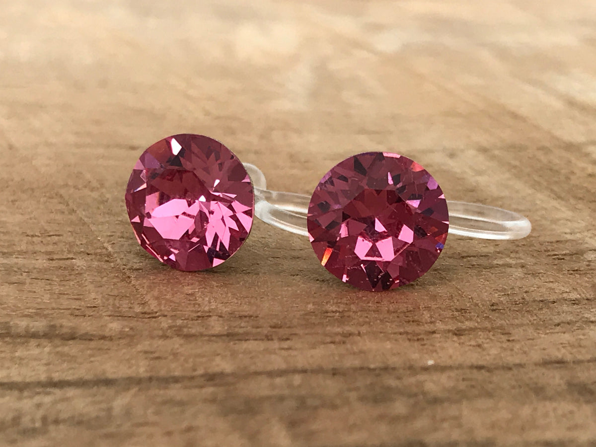 Boucles d'oreilles CLIPS invisible Cristal Rond ROSE Cristaux PureCristal, Clips d'Oreille Petit Rond cristal Rose, Bijoux Minimaliste.
