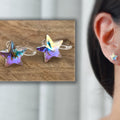 Boucles d'oreilles CLIPS invisible Étoile cristal AB Cristaux PureCrystal, Petite étoile cristal Symphonie de couleurs bijoux quotidien.