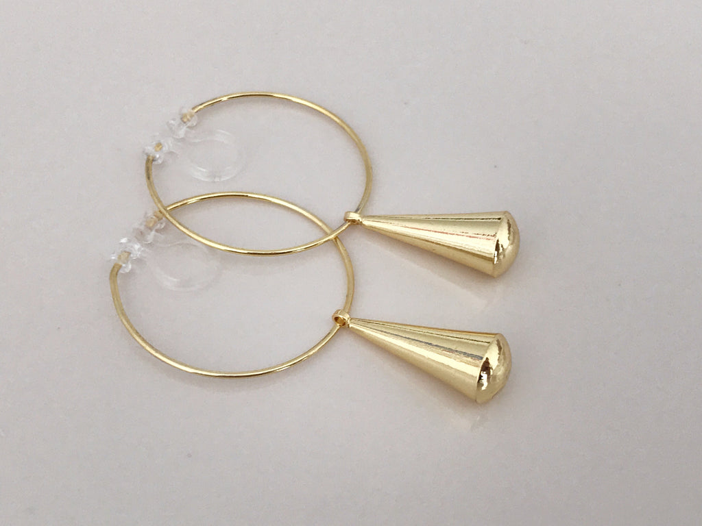 Clips d'oreilles Grande Cercle Créole très fin Perle Goutte d'eau couleur Or Boucles d'oreilles Clips Invisibles Moderne Anneaux 30mm.