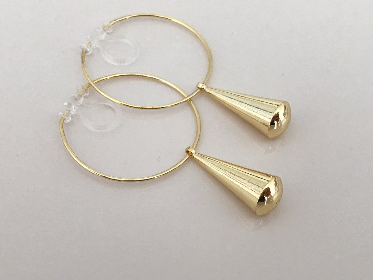 Clips d'oreilles Grande Cercle Créole très fin Perle Goutte d'eau couleur Or Boucles d'oreilles Clips Invisibles Moderne Anneaux 30mm.
