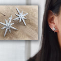 Boucles d'oreilles Clips INVISIBLES, Étoile Zircon Couleur Argenté. Clips d'oreilles.
