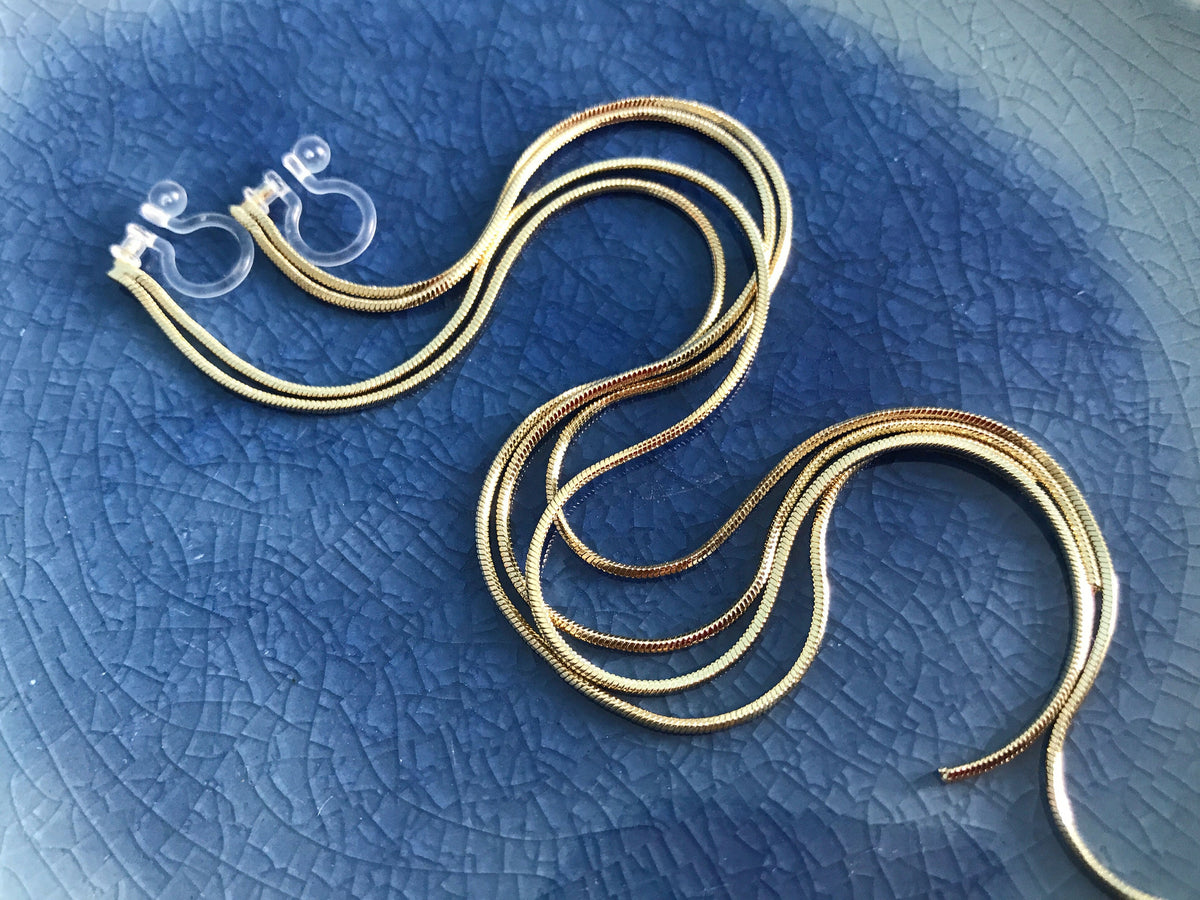 Super longues Boucles d'oreilles Clips INVISIBLES, Clips d'oreilles Doubles Chaîne Argenté ou doré. Bijoux Minimaliste.