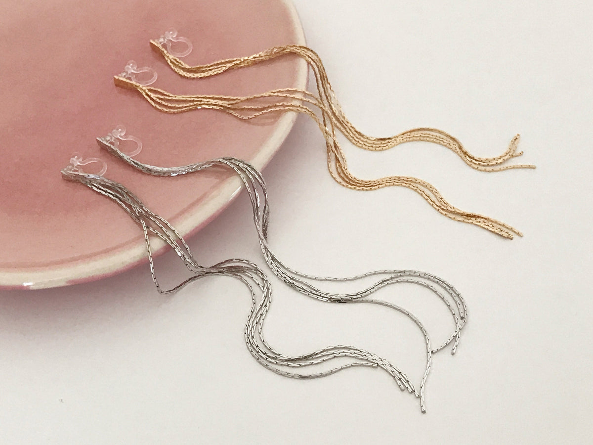 Super longues Boucles d'oreilles Clips INVISIBLES, Clips d'oreilles Chaîne Argenté ou doré. Bijoux Minimaliste.