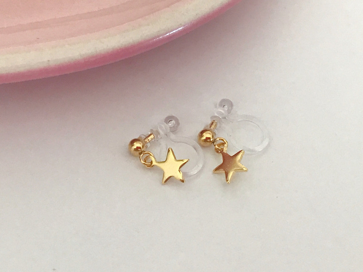 Mini étoile Clips d'oreilles Couleur or, Boucles d'oreilles CLIPS Invisible délicat confortable