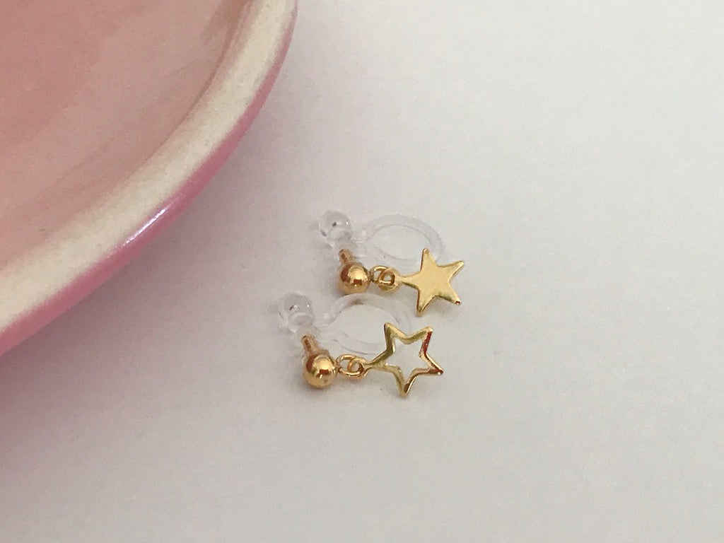 Mini étoile Clips d'oreilles Couleur or, Boucles d'oreilles CLIPS Invisible délicat confortable