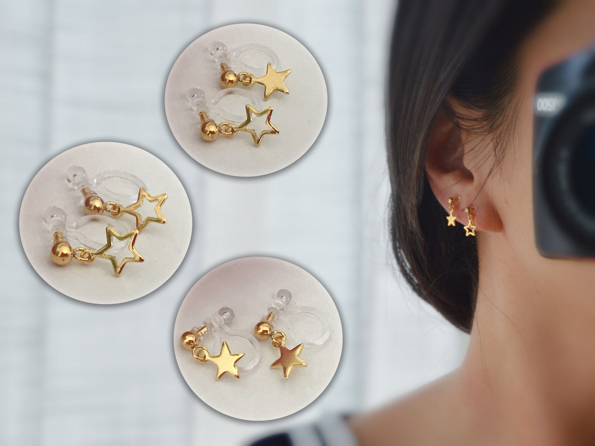Mini étoile Clips d'oreilles Couleur or, Boucles d'oreilles CLIPS Invisible délicat confortable