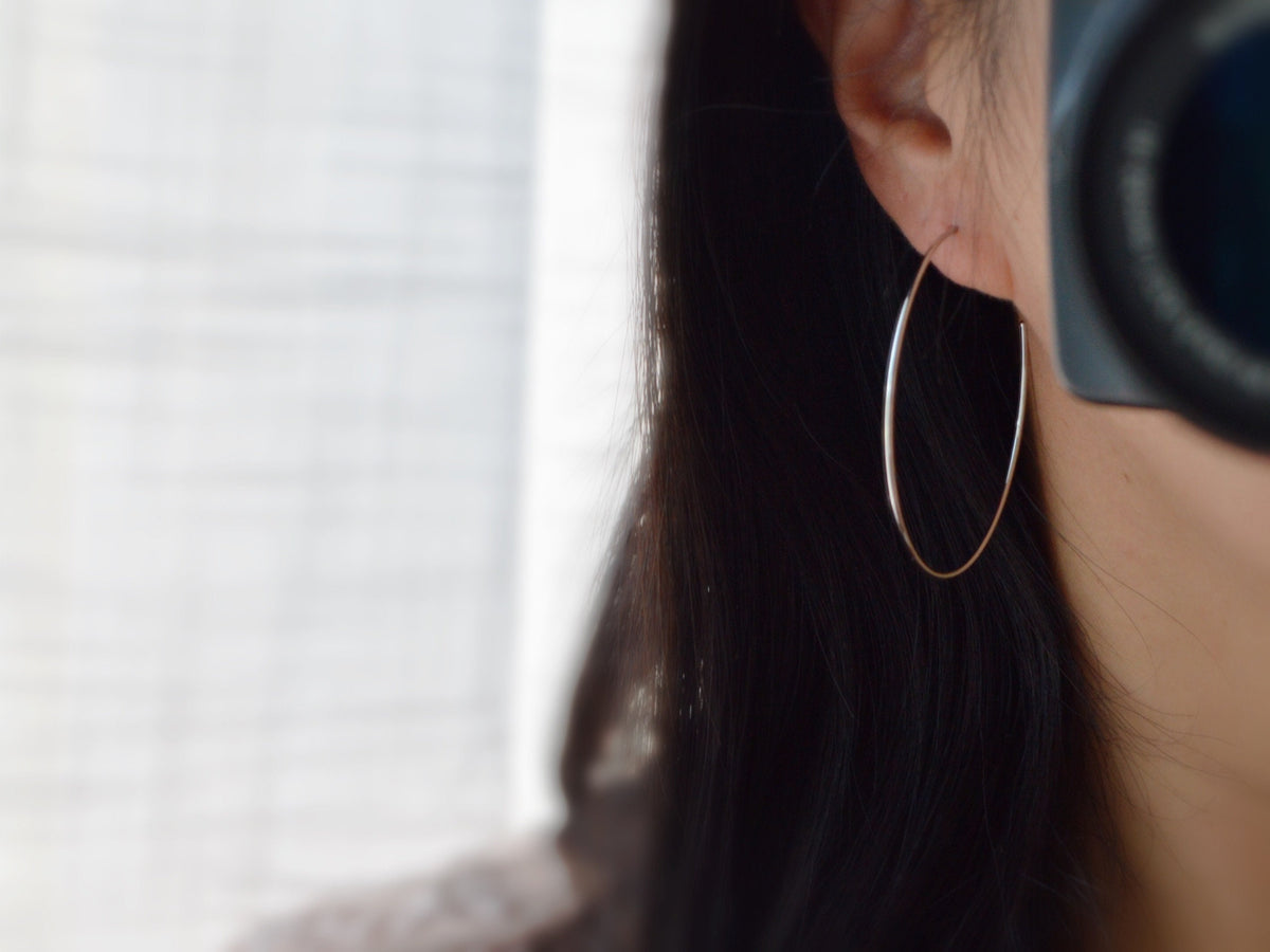 Large fine hoops. INVISIBLE Clip Earrings, Silver / Gold Hoops. Comfortable ear clips.