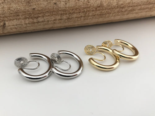 SANS DOULEUR ! Boucles d'oreilles CLIPS U spirale Cercle couleur Or / Argent. Clips d'oreilles confortable Boucles Délicates