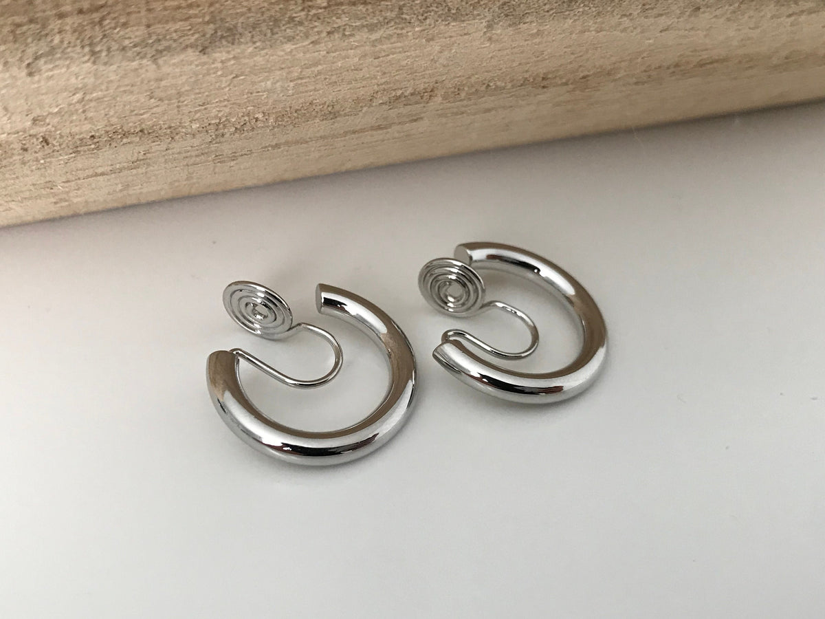 SANS DOULEUR ! Boucles d'oreilles CLIPS U spirale Cercle couleur Or / Argent. Clips d'oreilles confortable Boucles Délicates