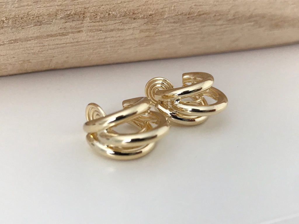 SANS DOULEUR ! Boucles d'oreilles CLIPS U spirale Triple cercles couleur Or / Argent. Clips d'oreilles confortable Boucles Délicates
