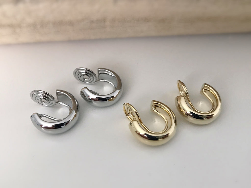 SANS DOULEUR ! Boucles d'oreilles CLIPS U spirale Petit cercle couleur Or / Argent. Clips d'oreilles confortable Boucles Délicates