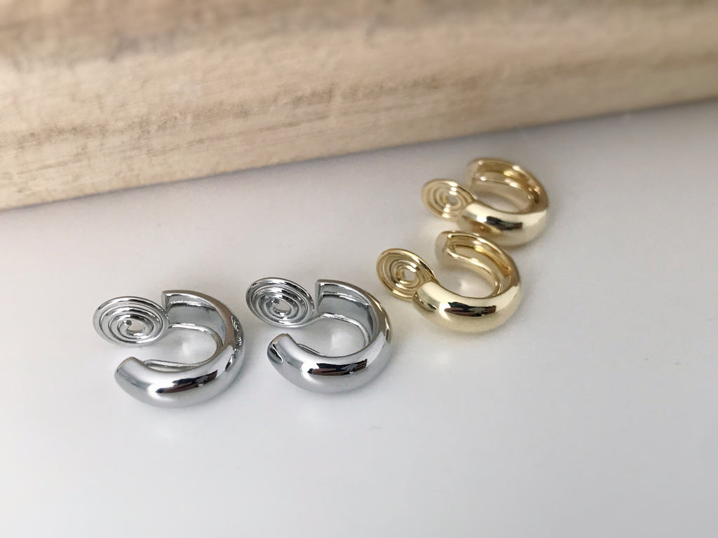SANS DOULEUR ! Boucles d'oreilles CLIPS U spirale Petit cercle couleur Or / Argent. Clips d'oreilles confortable Boucles Délicates