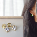 PAINLESS ! CLIPS U spiral earrings Small square Zircon stone Gold color. Comfortable delicate ear clips Ready to offer