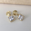 PAINLESS ! CLIPS U spiral earrings Small square Zircon stone Gold color. Comfortable delicate ear clips Ready to offer