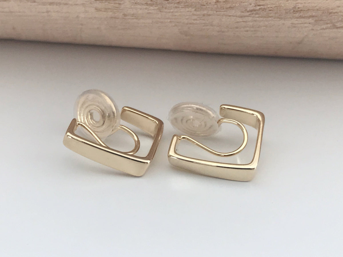 SANS DOULEUR ! Boucles d'oreilles CLIPS U spirale Rectangle couleur or. Clips d'oreilles confortable Boucles Délicates