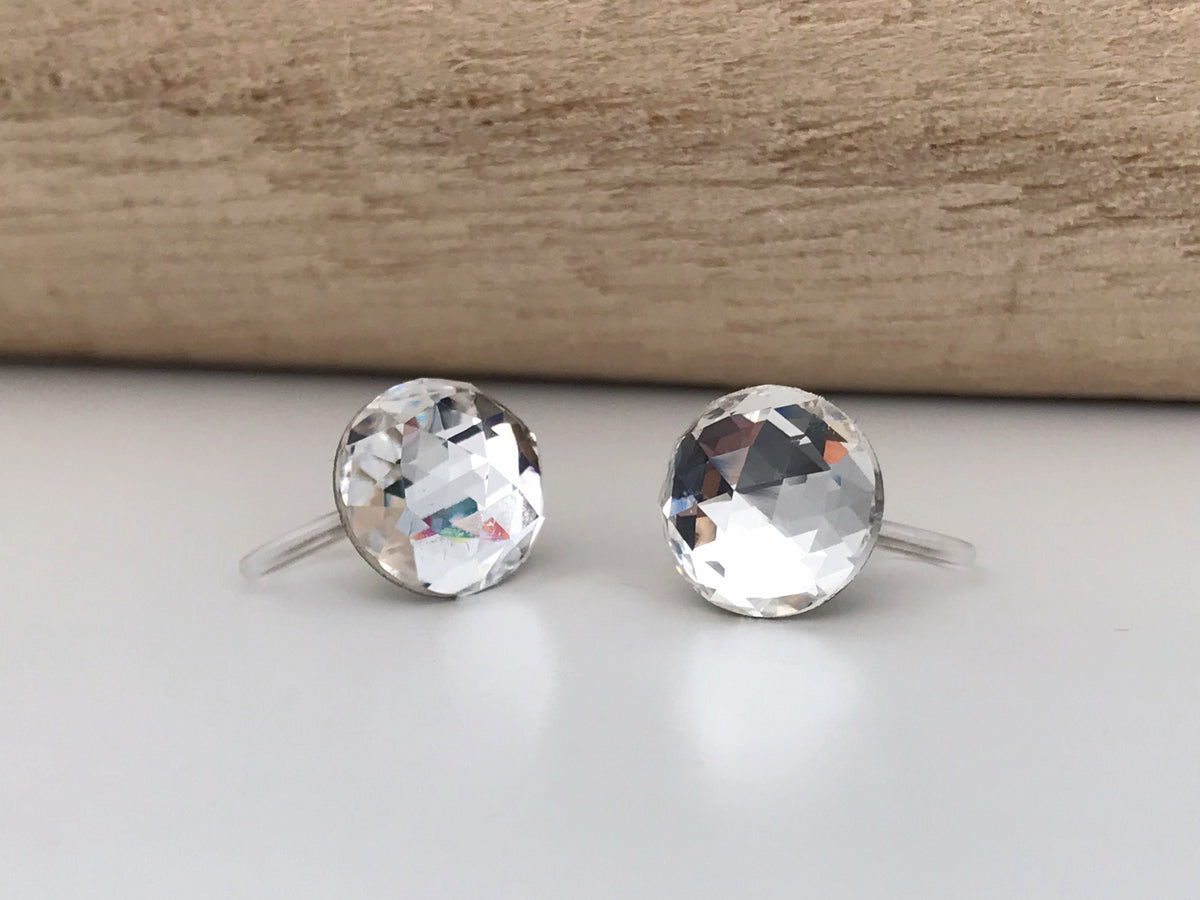 Boucles d'oreilles CLIPS invisible Cristal Rond Dôme facettes Cristaux PureCristal, Clips d'Oreille cristal transparent, Bijoux Minimaliste.