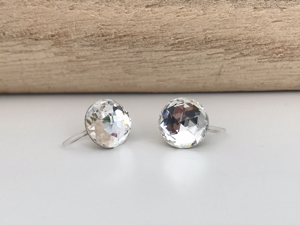 Boucles d'oreilles CLIPS invisible Cristal Rond Dôme facettes Cristaux PureCristal, Clips d'Oreille cristal transparent, Bijoux Minimaliste.