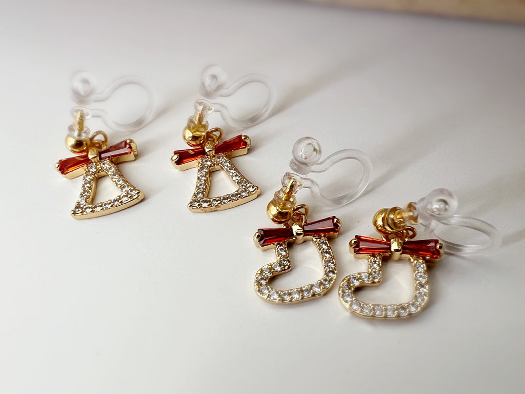 Christmas small Sock and Bell Clips Invisible bow tie red Zircon mini rhinestones, Comfortable Clips. Christmas Gifts Ready to offer