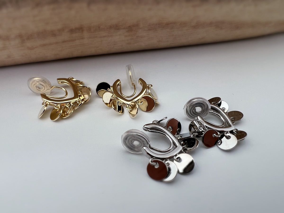 SANS DOULEUR ! Boucles d'oreilles CLIPS U spirale petites plaquettes couleur or / argent. Clips d'oreilles confortable Boucles Délicates