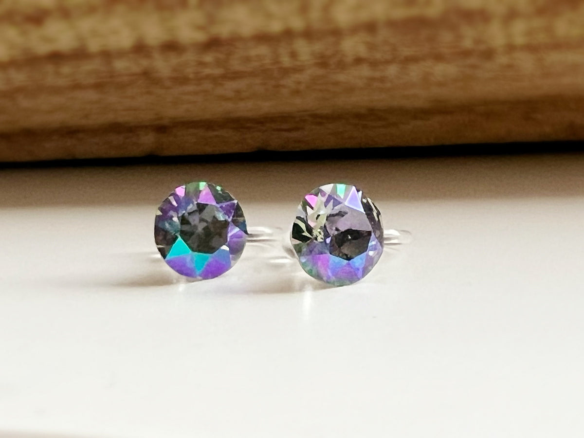 CLIPS invisible round crystal earrings Paradise Shine PureCrystal Crystals, Small Round Purple Crystal Ear Clips.