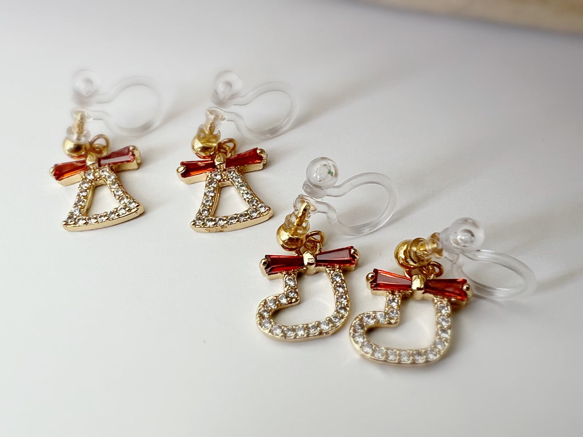 Christmas small Sock and Bell Clips Invisible bow tie red Zircon mini rhinestones, Comfortable Clips. Christmas Gifts Ready to offer