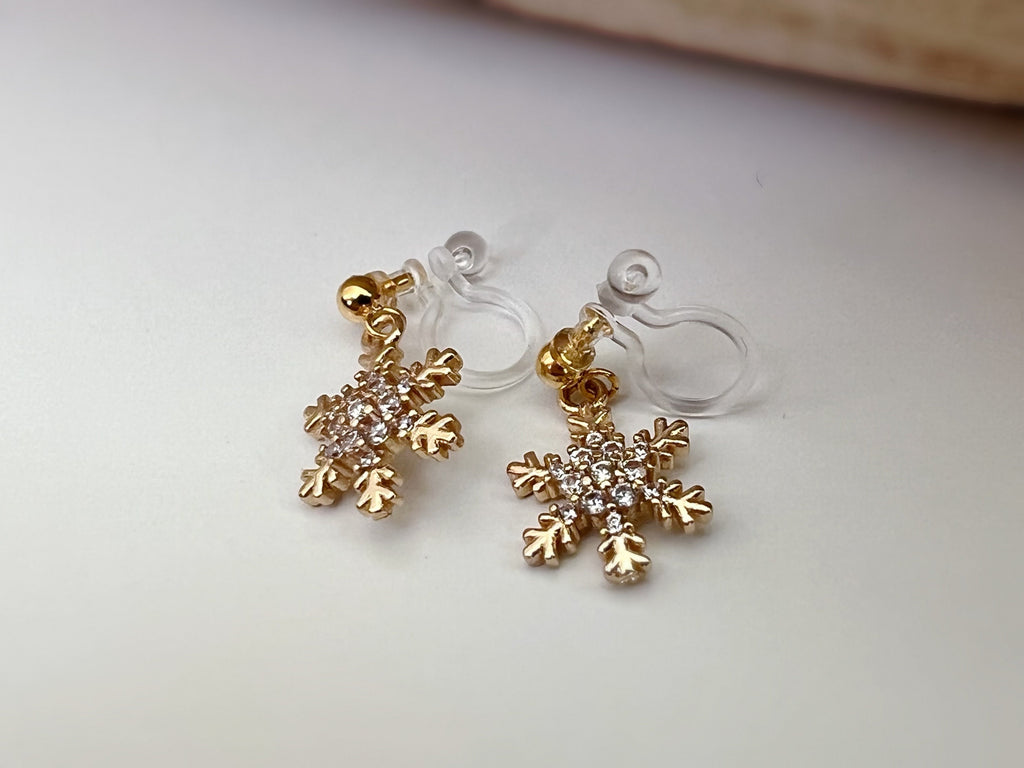 Large/Small Snowflake. Invisible gold-plated brass clips, Zircon. Delicate Jewelry. Christmas Gifts Ready to give