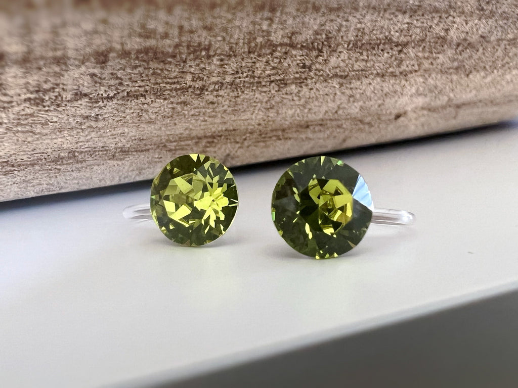 Boucles d'oreilles CLIPS invisible Cristal Rond CITRUS GREEN Cristaux PureCristal Clips d'Oreille Petit Rond vert citron, Bijoux Minimaliste