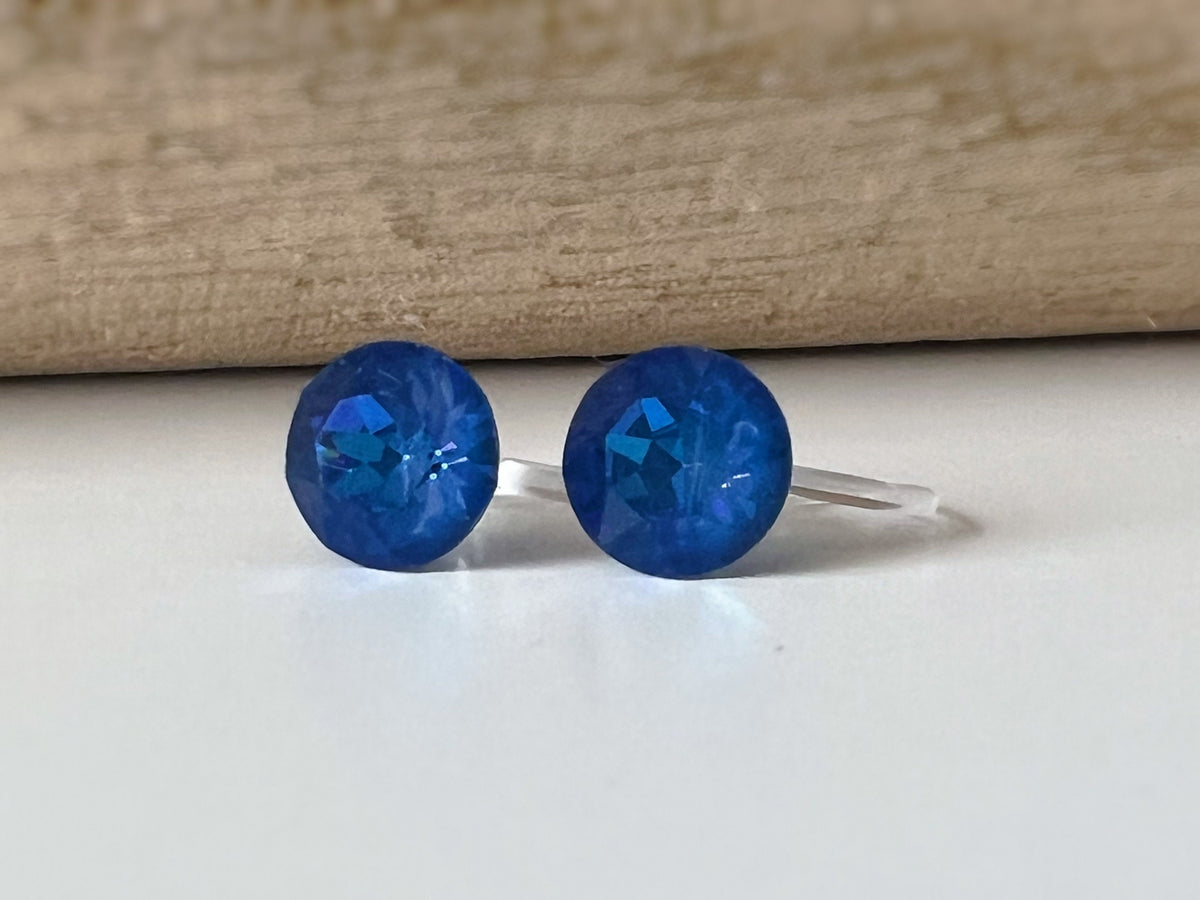 Boucles d'oreilles Clips invisible ROYAL BLUE DELITE Cristaux PureCristal Clips d'Oreille Petit Rond Bleu, Bijoux Minimaliste