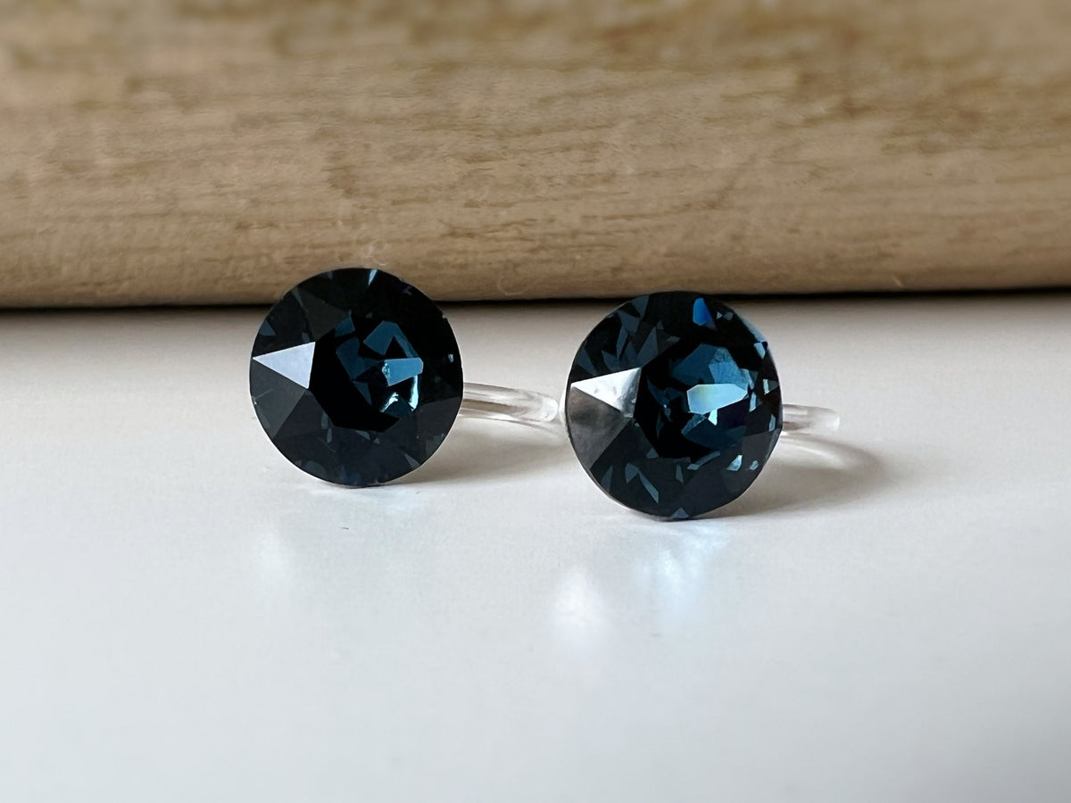 Boucles d'oreilles Clips invisible MONTANA Cristaux PureCristal Clips d'Oreille Petit Rond Bleu Foncé, Bijoux Minimaliste