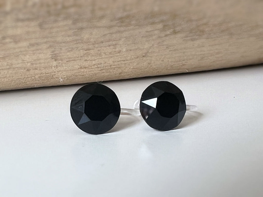 Boucles d'oreilles Clips invisible Rond JET Noire Cristaux PureCrystal Clips d'Oreille Petit Rond Noir, Bijoux Minimaliste