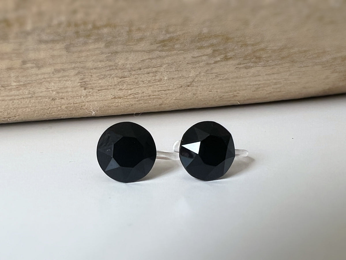 Boucles d'oreilles Clips invisible Rond JET Noire Cristaux PureCrystal Clips d'Oreille Petit Rond Noir, Bijoux Minimaliste