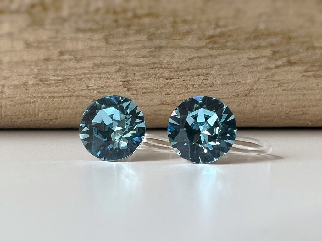Boucles d'oreilles Clips invisible Rond AQUAMARINE Cristaux PureCristal Clips d'Oreille Petit Rond Bleu clair, Bijoux Minimaliste