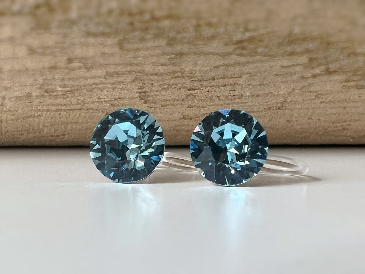 Boucles d'oreilles Clips invisible Rond AQUAMARINE Cristaux PureCristal Clips d'Oreille Petit Rond Bleu clair, Bijoux Minimaliste