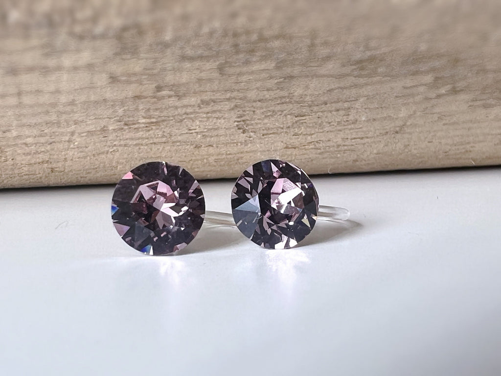 Invisible Round Clip Earrings LIGHT AMETHYST Crystals PureCrystal Ear Clips Small Round Light Pink, Minimalist Jewelry