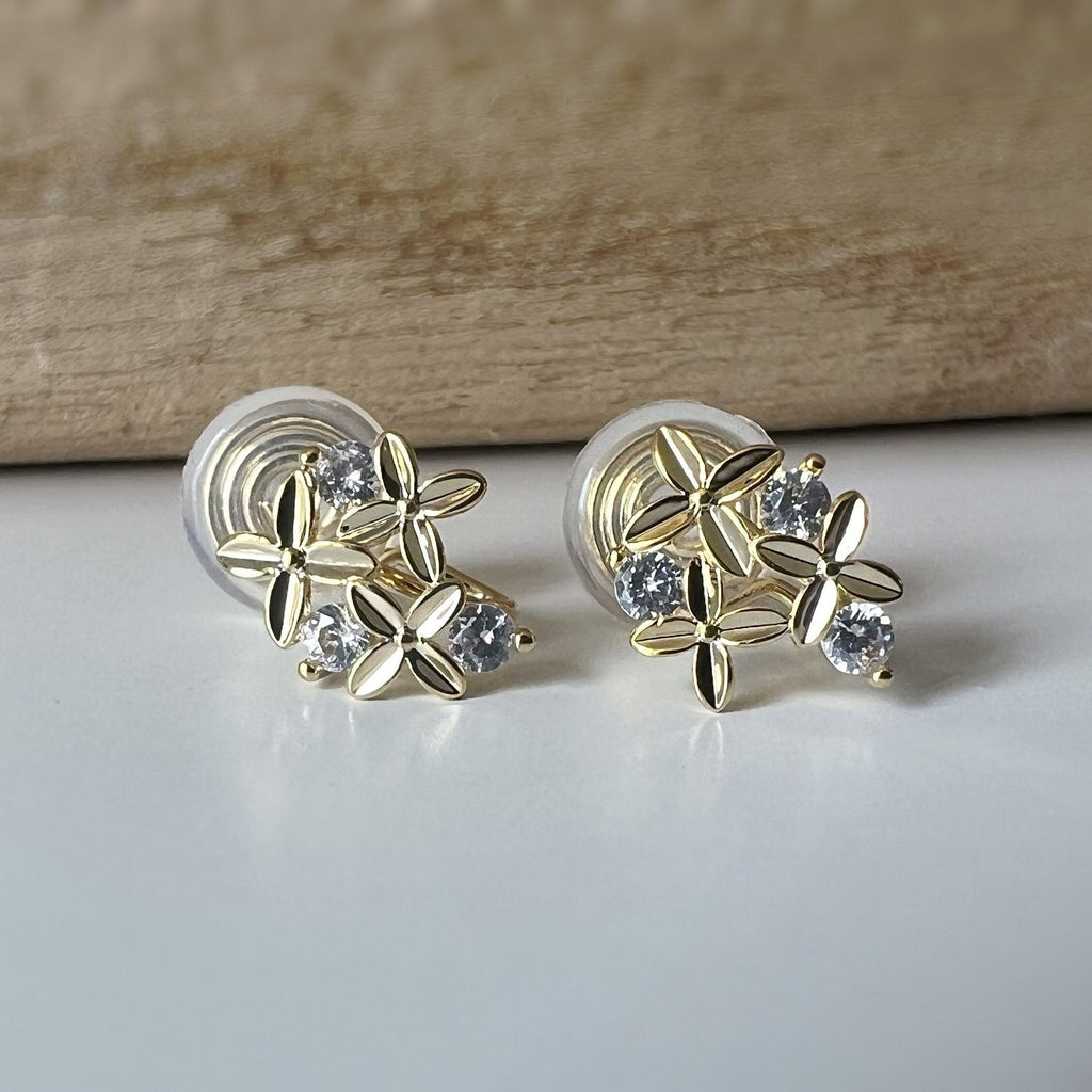 PAINLESS ! CLIPS U spiral earrings sweet Mini flowers with round zircon rhinestones. Comfortable Delicate Ear Clips