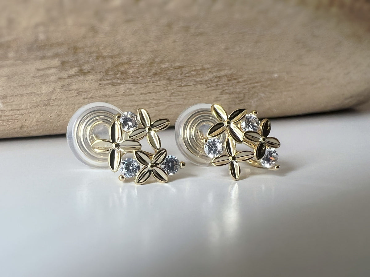 PAINLESS ! CLIPS U spiral earrings sweet Mini flowers with round zircon rhinestones. Comfortable Delicate Ear Clips