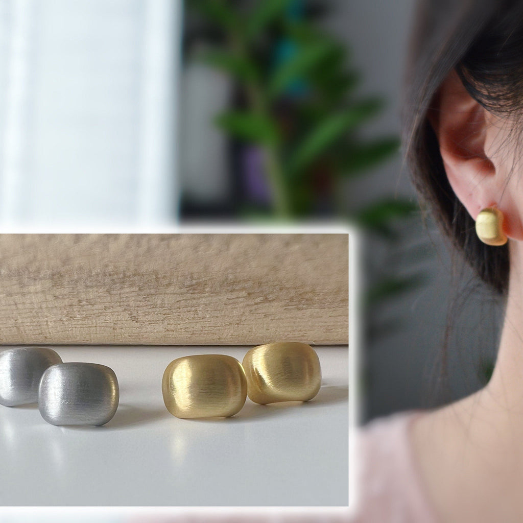 Boucles d'oreilles Clips INVISIBLES rectangle couleur Or / Argent. Clips d'oreilles Confortables Prêt à offrir