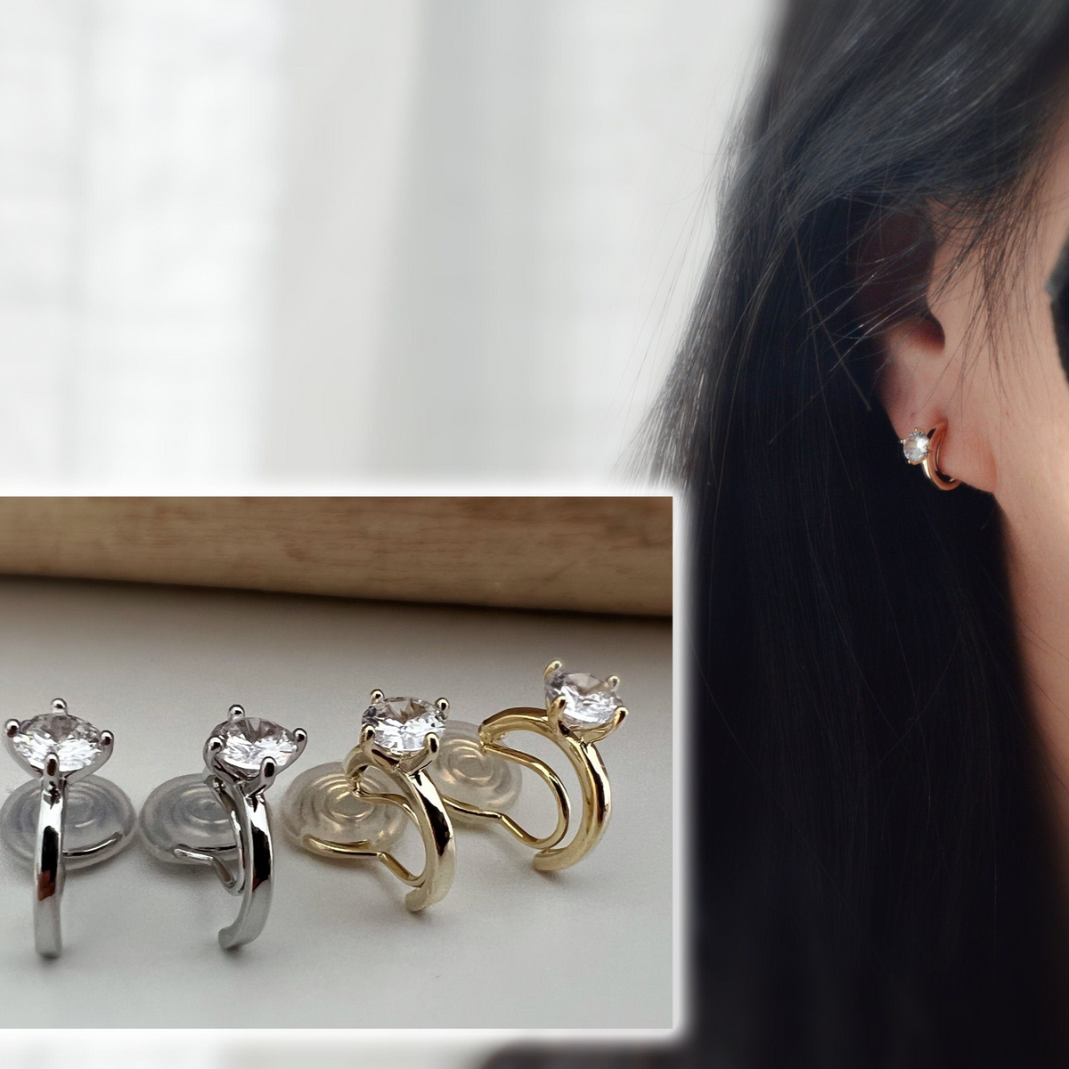 Demi-cercle zircon - Clips d'oreilles U