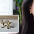SANS DOULEUR ! Boucles d'oreilles CLIPS U spirale Barre Or avec Barre mini Zircon, plaqué d'Or Clips d'oreilles confortable.