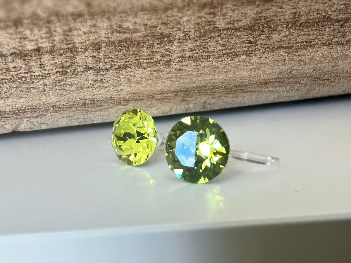 Boucles d'oreilles CLIPS invisible Cristal Rond CITRUS GREEN Cristaux PureCristal Clips d'Oreille Petit Rond vert citron, Bijoux Minimaliste