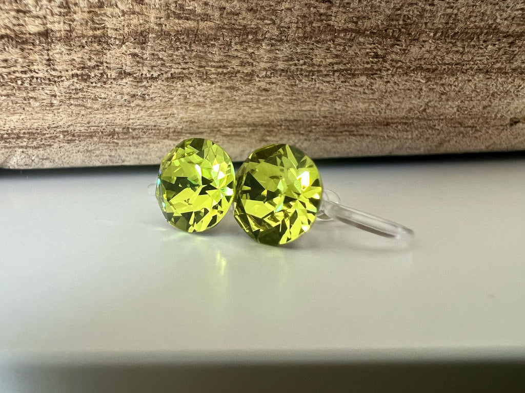 Boucles d'oreilles CLIPS invisible Cristal Rond CITRUS GREEN Cristaux PureCristal Clips d'Oreille Petit Rond vert citron, Bijoux Minimaliste