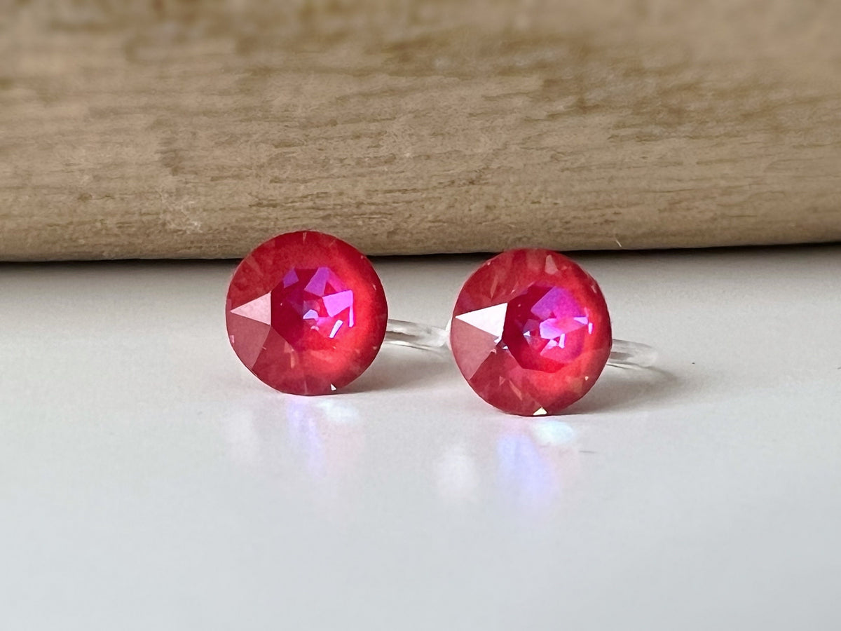 Boucles d'oreilles Clips invisible ROYAL RED DELITE Cristaux PureCrystal Clips d'Oreille Petit Rond rouge, Bijoux Minimaliste
