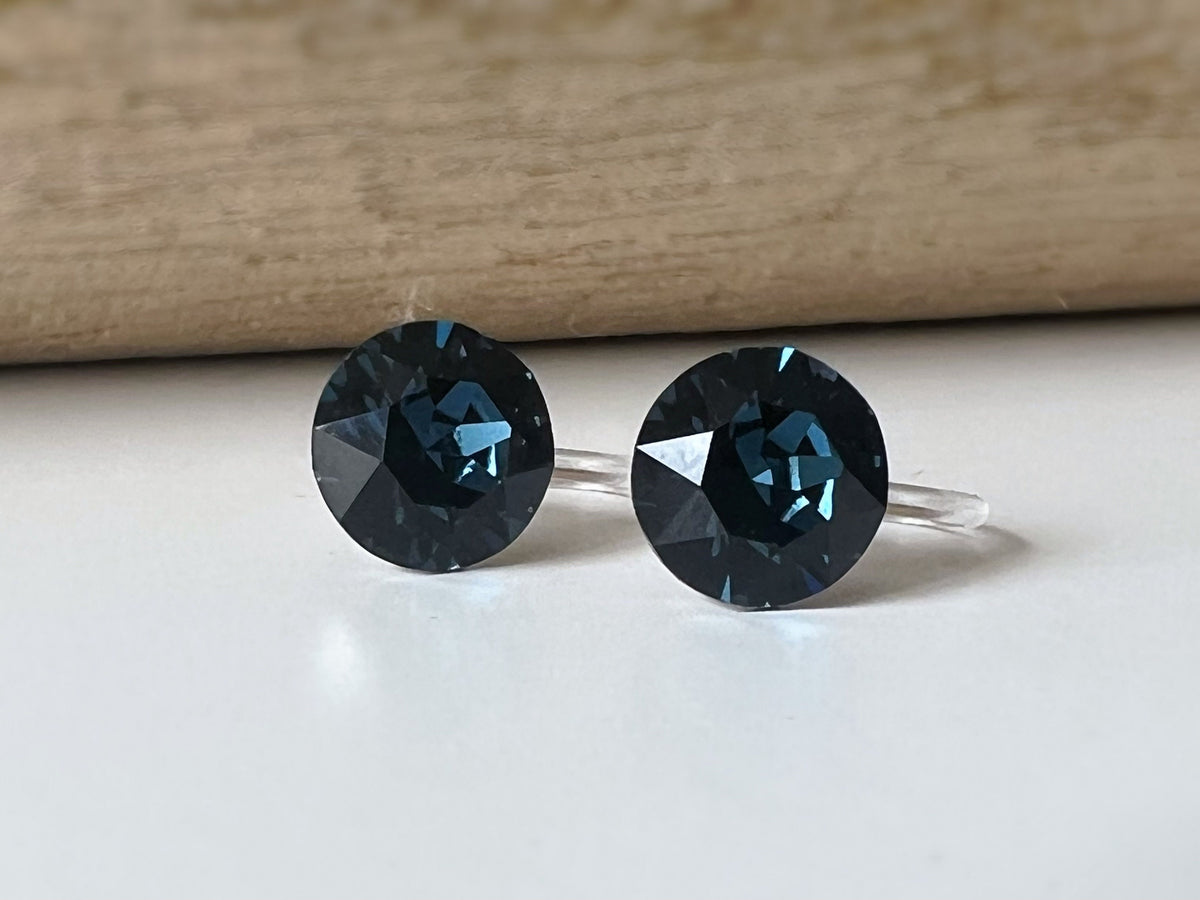 Boucles d'oreilles Clips invisible MONTANA Cristaux PureCristal Clips d'Oreille Petit Rond Bleu Foncé, Bijoux Minimaliste