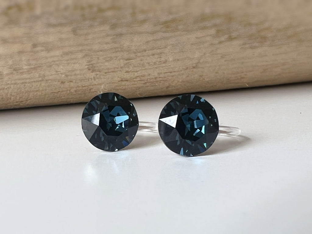 Boucles d'oreilles Clips invisible MONTANA Cristaux PureCristal Clips d'Oreille Petit Rond Bleu Foncé, Bijoux Minimaliste